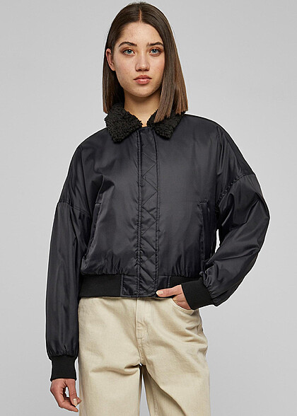 Urban Classics Damen Pilot Bomberjacke mit 2-Pockets schwarz