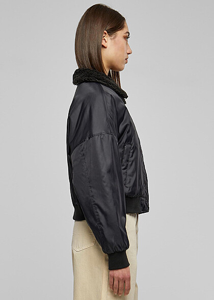 Urban Classics Damen Pilot Bomberjacke mit 2-Pockets schwarz