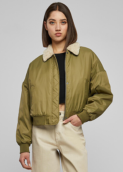 Urban Classics Damen Pilot Bomberjacke mit 2-Pockets tiniolive grn sand beige