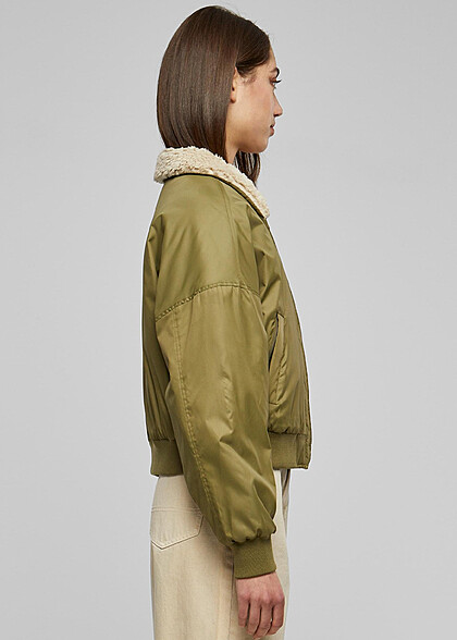 Urban Classics Damen Pilot Bomberjacke mit 2-Pockets tiniolive grün sand beige