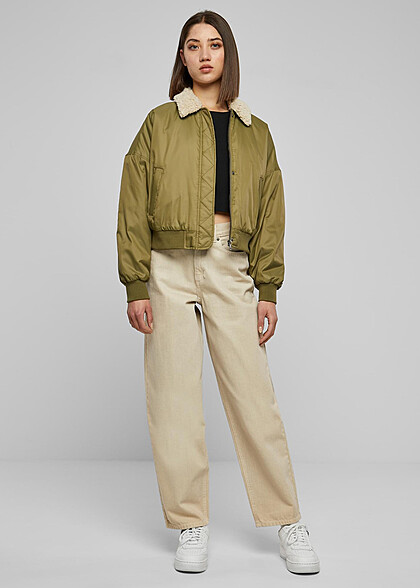 Urban Classics Damen Pilot Bomberjacke mit 2-Pockets tiniolive grün sand beige