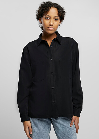 Urban Classics Damen Oversized Twill Hemd mit Knopfleiste schwarz
