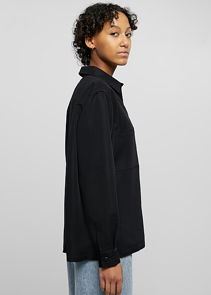 Urban Classics Damen Oversized Twill Hemd mit Knopfleiste schwarz