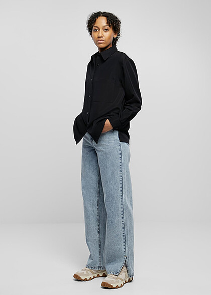 Urban Classics Damen Oversized Twill Hemd mit Knopfleiste schwarz