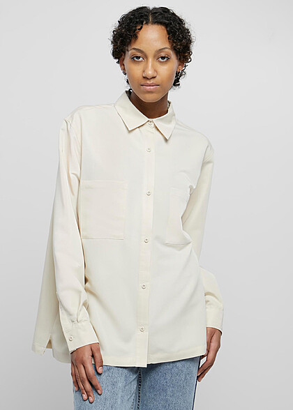 Urban Classics Damen Oversized Twill Hemd mit Knopfleiste sand beige