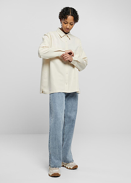 Urban Classics Damen Oversized Twill Hemd mit Knopfleiste sand beige
