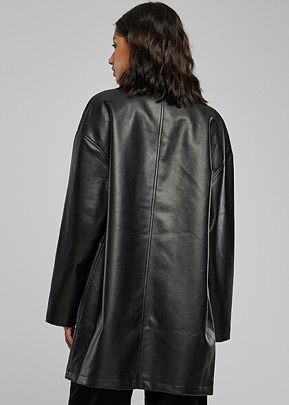 Urban Classics Damen Mantel Kunstleder mit Knopfleiste schwarz
