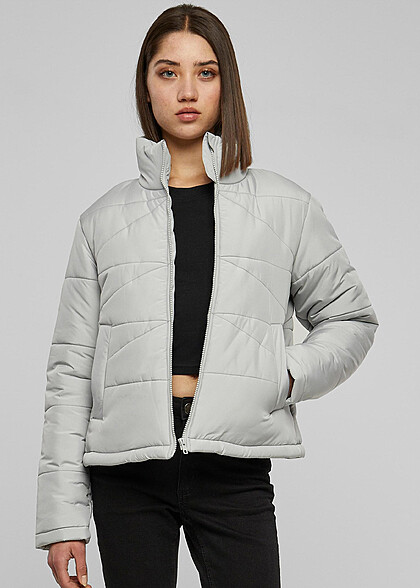 Urban Classics Damen Jacke Steppjacke mit Zipper und 2-Pockets hell grau