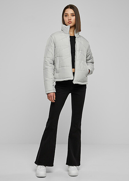 Urban Classics Damen Jacke Steppjacke mit Zipper und 2-Pockets hell grau