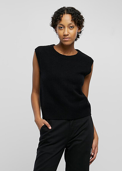 Urban Classics Damen Slipover Stricktop mit Rundhals schwarz
