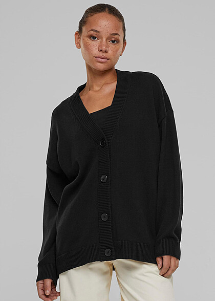 Urban Classics Damen Cardigan Strickjacke mit Knopfleiste schwarz