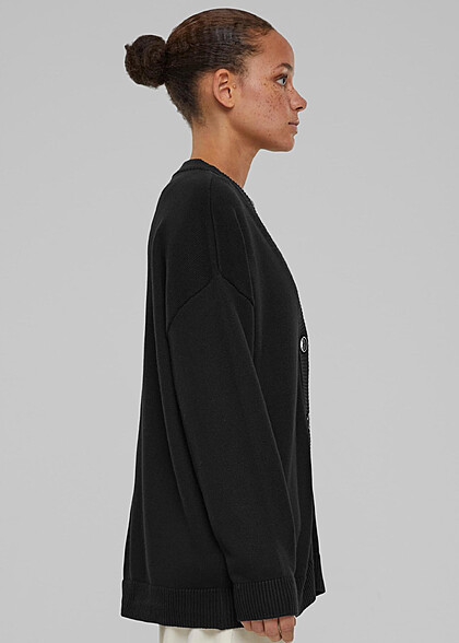 Urban Classics Damen Cardigan Strickjacke mit Knopfleiste schwarz