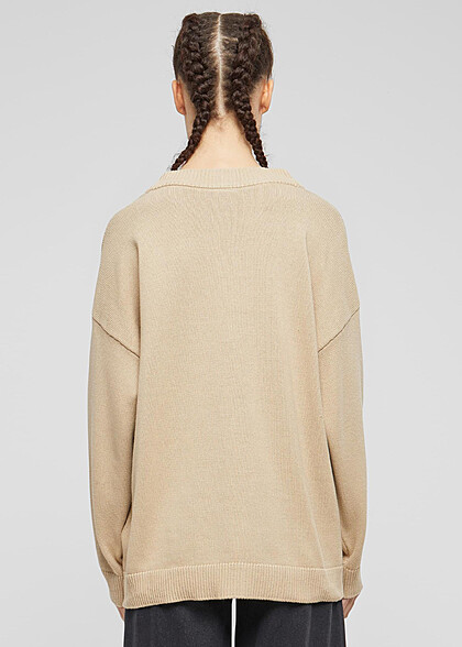 Urban Classics Damen Cardigan Strickjacke mit Knopfleiste wetsand beige