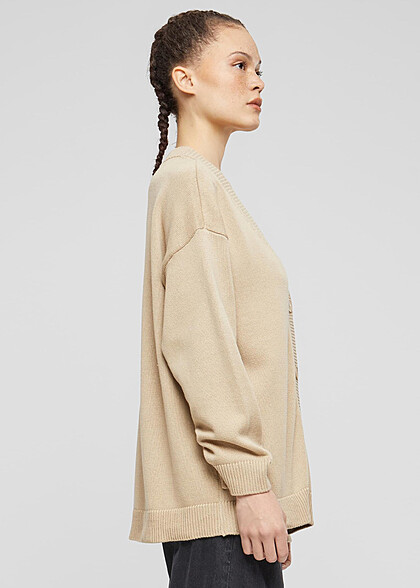 Urban Classics Damen Cardigan Strickjacke mit Knopfleiste wetsand beige