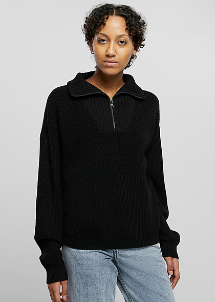 Urban Classics Damen Oversized Troyer Sweater mit Zipper schwarz