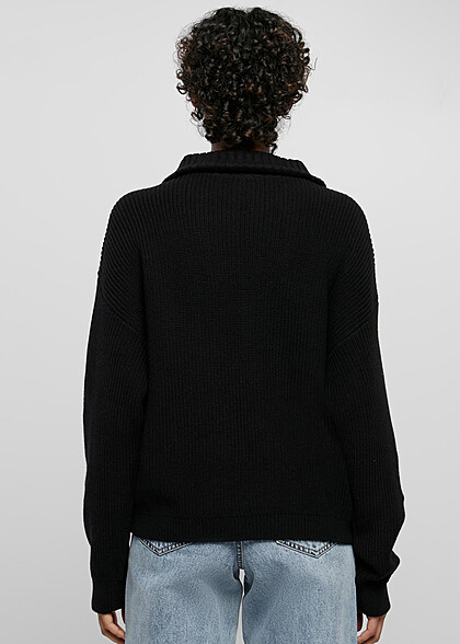 Urban Classics Damen Oversized Troyer Sweater mit Zipper schwarz