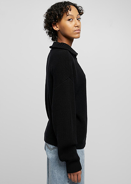 Urban Classics Damen Oversized Troyer Sweater mit Zipper schwarz