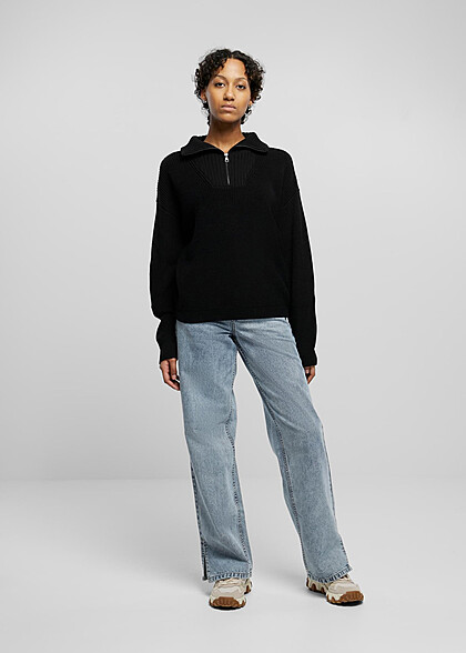 Urban Classics Damen Oversized Troyer Sweater mit Zipper schwarz