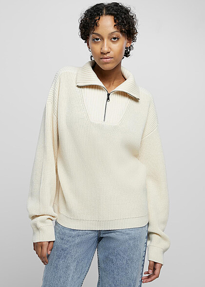 Urban Classics Damen Oversized Troyer Sweater mit Zipper sand beige