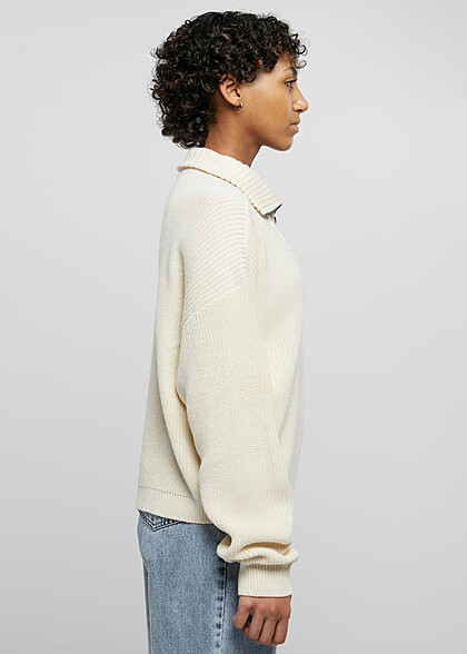 Urban Classics Damen Oversized Troyer Sweater mit Zipper sand beige