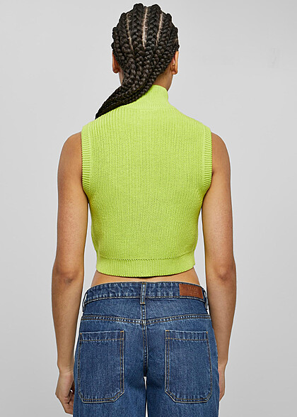 Urban Classics Damen Cropped Strickweste mit Zipper und Stehkragen frozen gelb