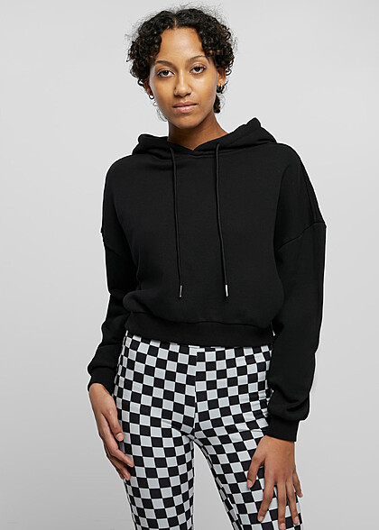 Urban Classics Damen Cropped Heavy Hoodie mit Tunnelzug schwarz