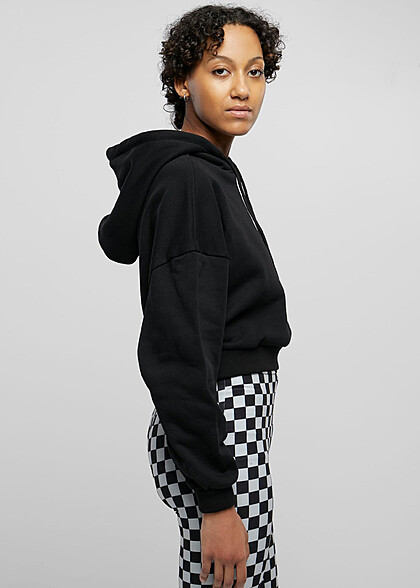 Urban Classics Damen Cropped Heavy Hoodie mit Tunnelzug schwarz
