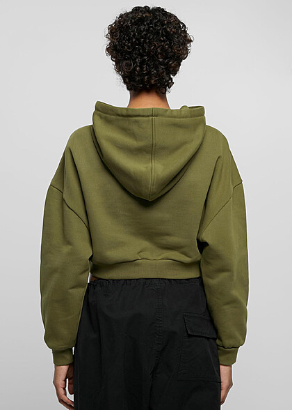 Urban Classics Damen Cropped Heavy Hoodie mit Tunnelzug summerolive grn