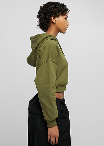 Urban Classics Damen Cropped Heavy Hoodie mit Tunnelzug summerolive grn