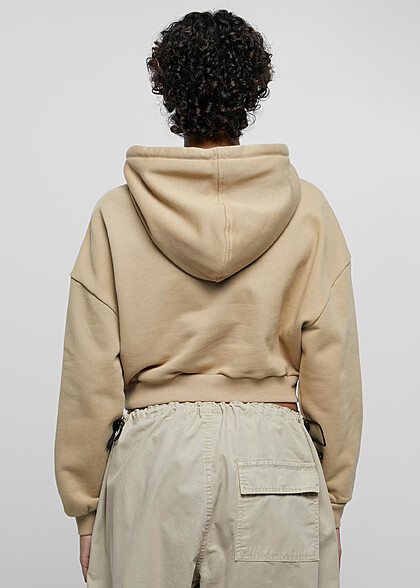 Urban Classics Damen Cropped Heavy Hoodie mit Tunnelzug warmsand beige
