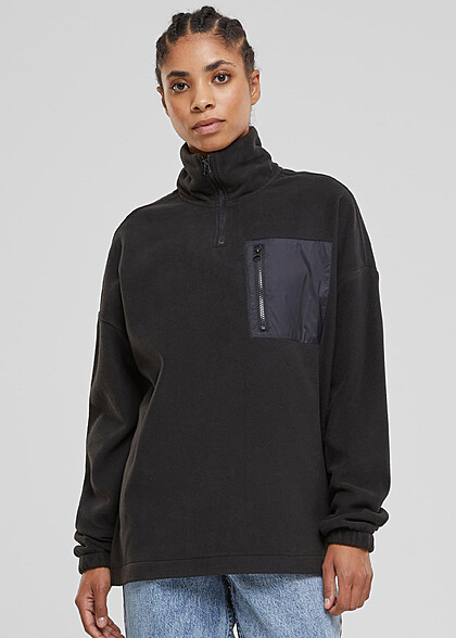 Urban Classics Damen Polar Fleece Troyer Sweater mit Zipper schwarz
