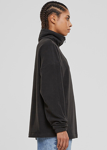Urban Classics Damen Polar Fleece Troyer Sweater mit Zipper schwarz