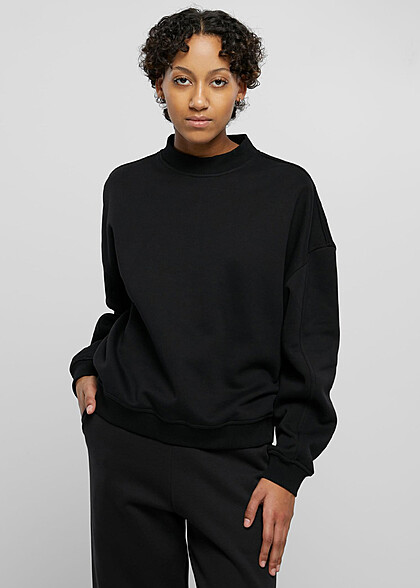 Urban Classics Damen Organic Oversized Sweater Pullover mit Rundhals schwarz