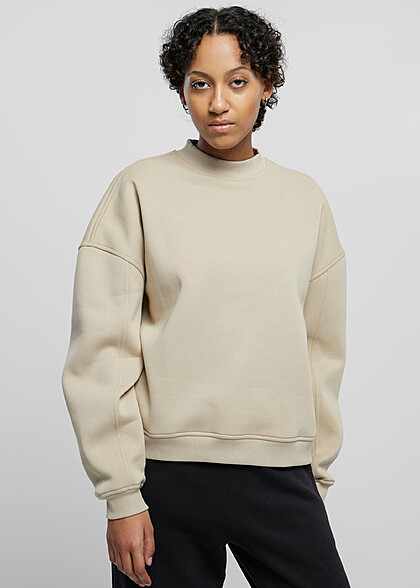 Urban Classics Damen Organic Oversized Sweater Pullover mit Rundhals wetsand beige