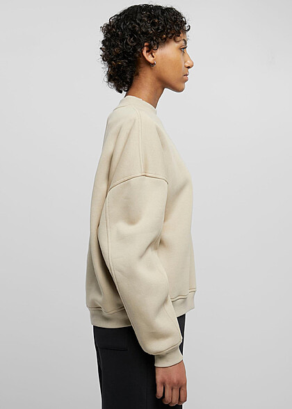 Urban Classics Damen Organic Oversized Sweater Pullover mit Rundhals wetsand beige