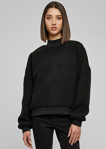 Urban Classics Damen High Neck Sherpa Sweater Pullover schwarz