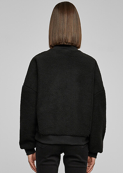 Urban Classics Damen High Neck Sherpa Sweater Pullover schwarz