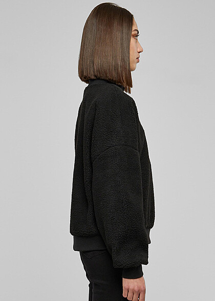Urban Classics Damen High Neck Sherpa Sweater Pullover schwarz