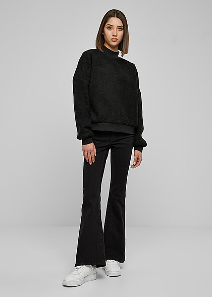 Urban Classics Damen High Neck Sherpa Sweater Pullover schwarz