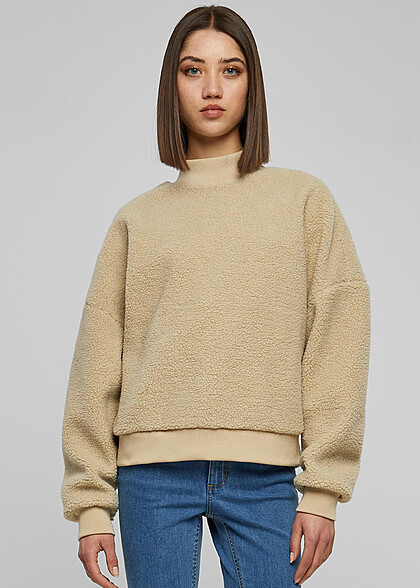 Urban Classics Damen High Neck Sherpa Sweater Pullover wetsand beige