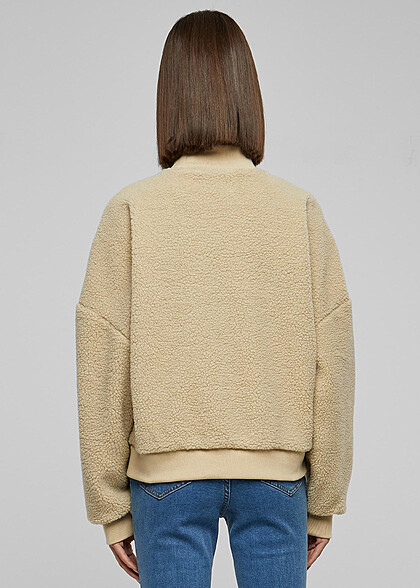 Urban Classics Damen High Neck Sherpa Sweater Pullover wetsand beige