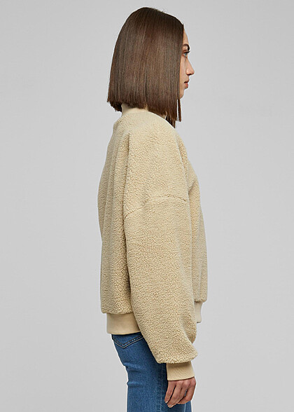 Urban Classics Damen High Neck Sherpa Sweater Pullover wetsand beige