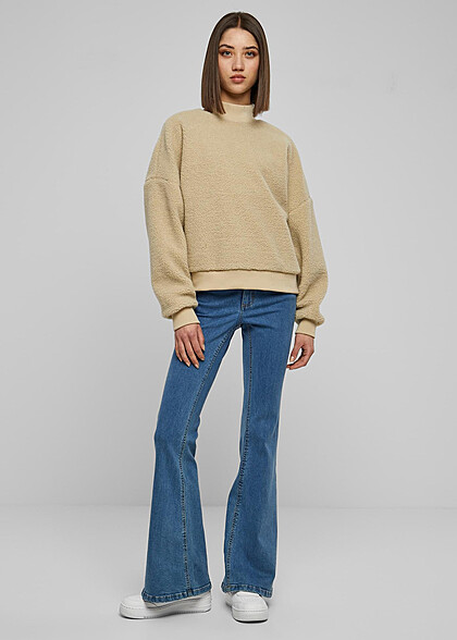 Urban Classics Damen High Neck Sherpa Sweater Pullover wetsand beige