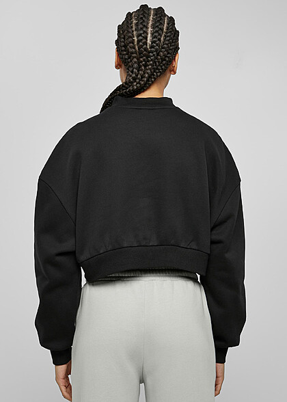 Urban Classics Damen Cropped Sweater Pullover mit V-Neck schwarz