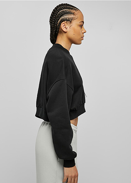 Urban Classics Damen Cropped Sweater Pullover mit V-Neck schwarz