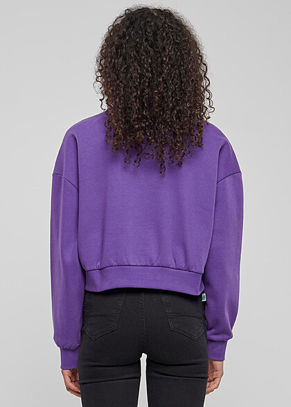 Urban Classics Damen Cropped Sweater Pullover mit V-Neck realviolet lila