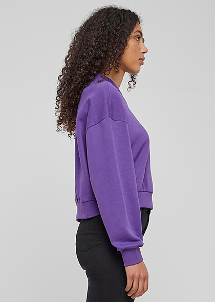 Urban Classics Damen Cropped Sweater Pullover mit V-Neck realviolet lila