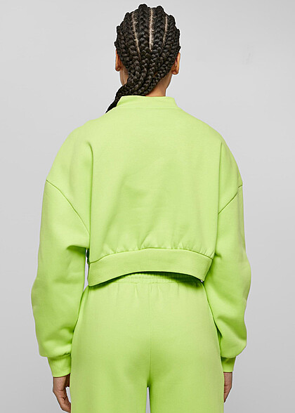 Urban Classics Damen Cropped Sweater Pullover mit V-Neck frozen yellow gelb grün
