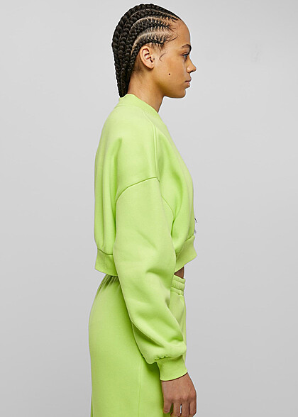 Urban Classics Damen Cropped Sweater Pullover mit V-Neck frozen yellow gelb grün