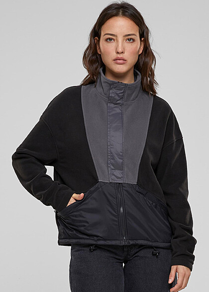 Urban Classics Damen Polar Fleece Jacke mit Zipper schwarz dunkel grau